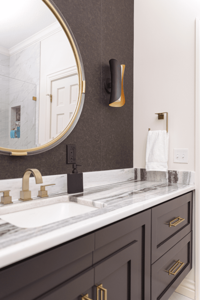 black and white bathroom interior design by Kirkendall Design in Tulsa, Oklahoma