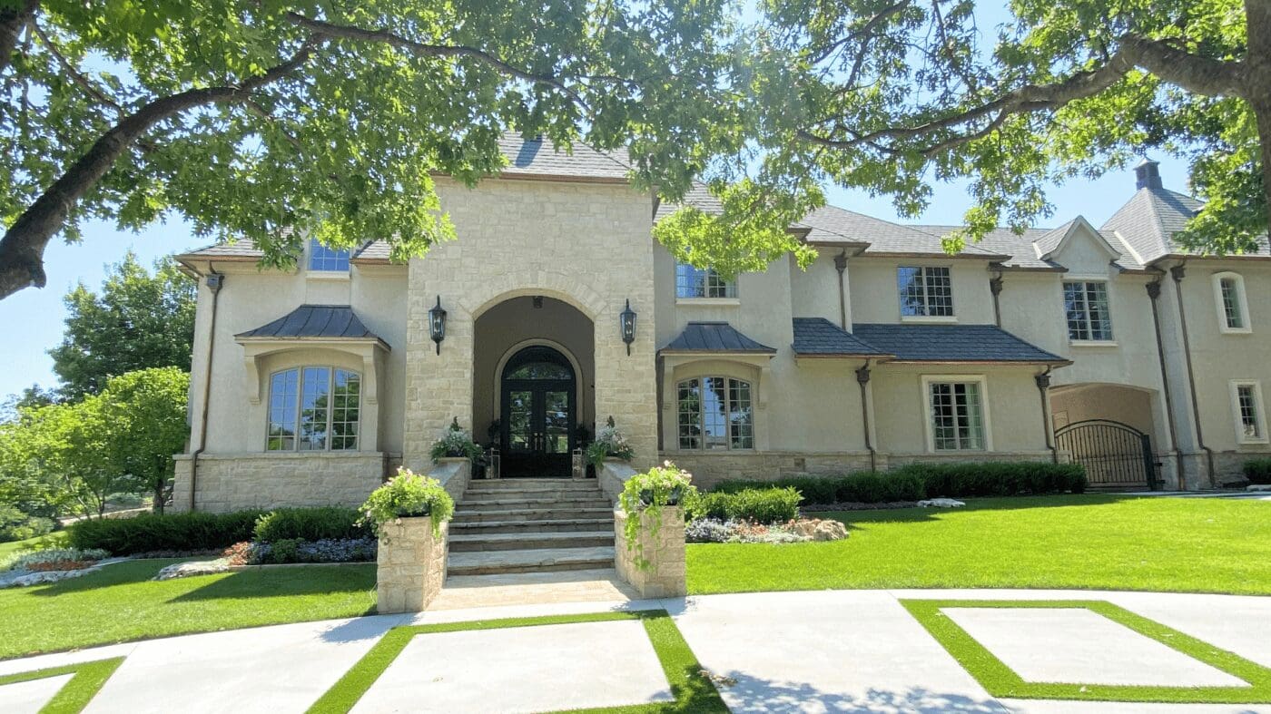 Beautiful stone exterior after limewash treatment by Kirkendall Design.