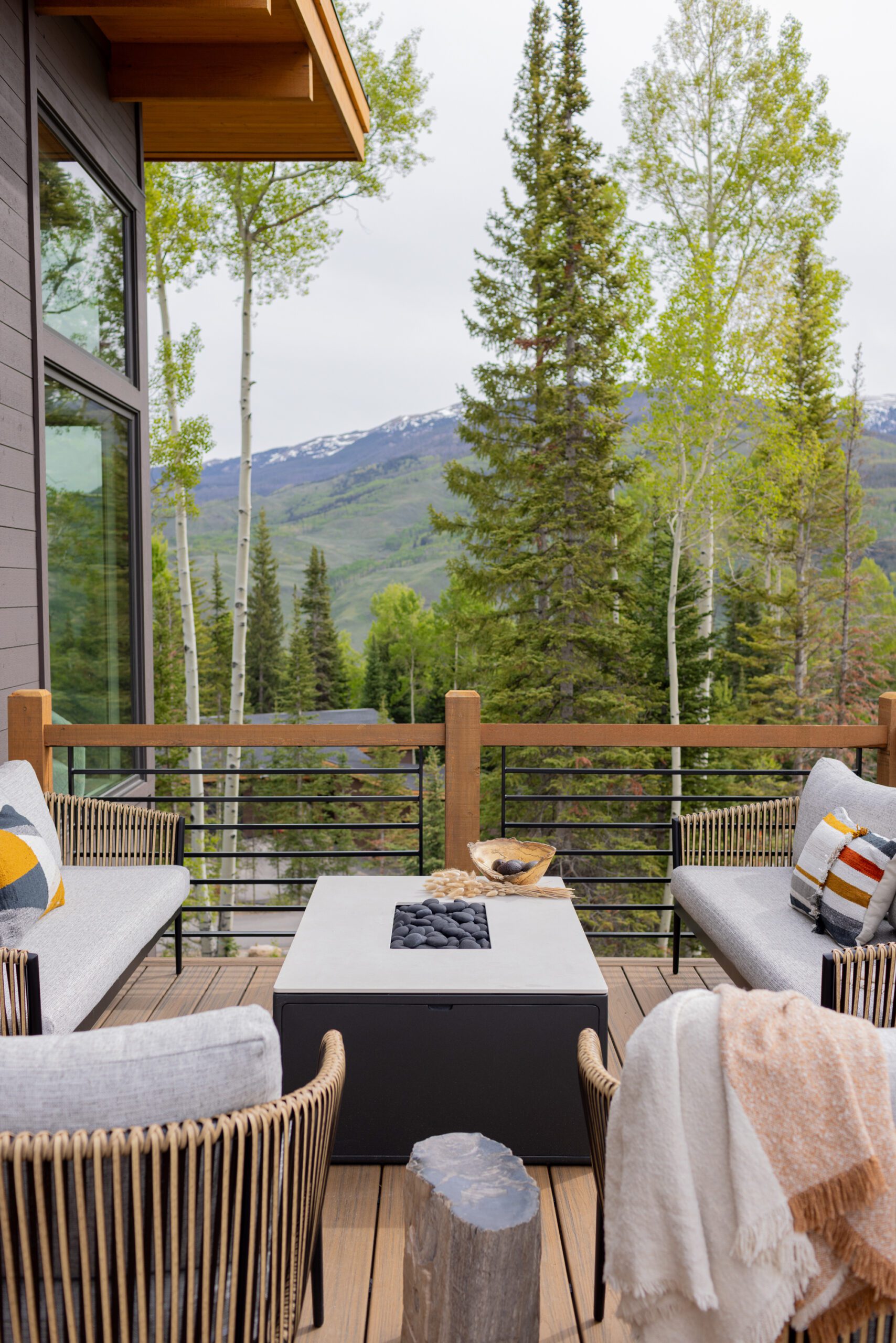 outdoor patio from silverthorne home, luxury interior design by Kirkendall Design of Tulsa, OK