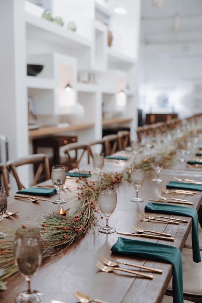 family style dinner set up for an event at The Studio at K|D. 