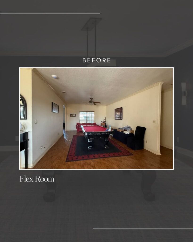 Flex room near the home's front entry before renovation, offering an underutilized space with potential for a custom lifestyle-focused design.