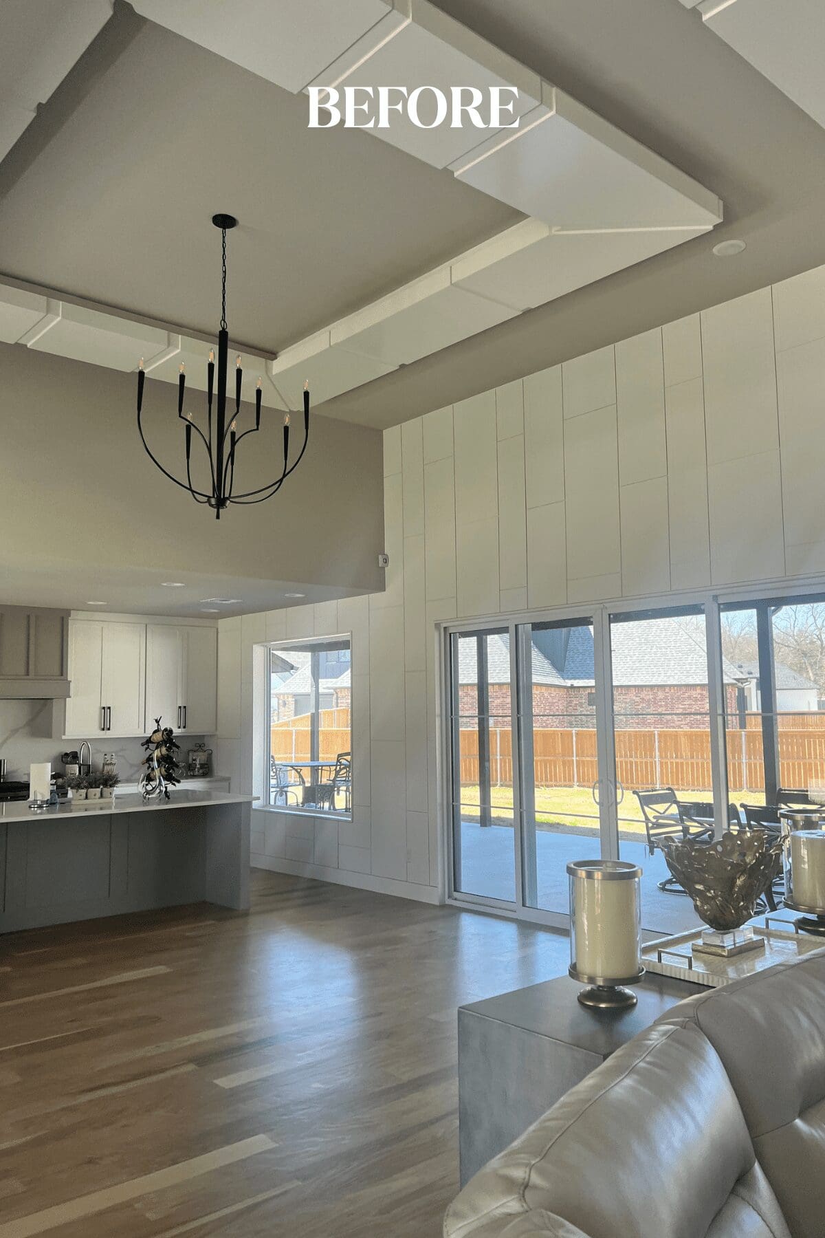 Before photo of a new construction home dining room featuring an empty space with white ceiling treatment before custom paint and interior design updates