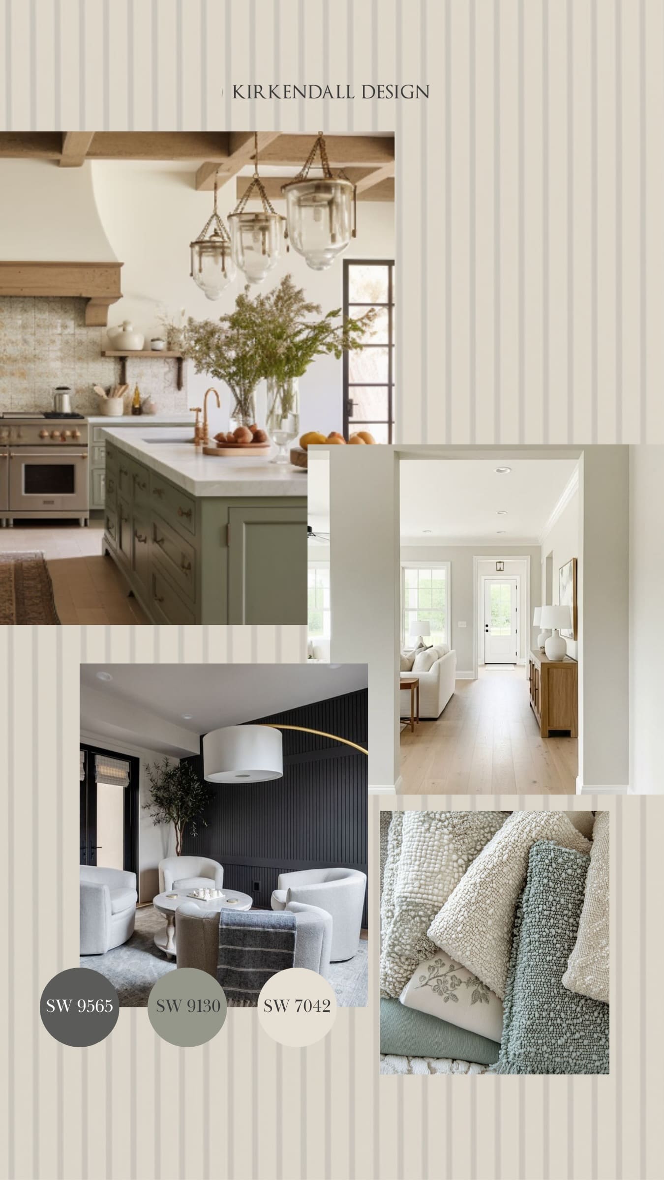 Interior design inspiration featuring Forged Steel, Evergreen Fog, and Shoji White paint colors selected by Kirkendall Design designer Kalah