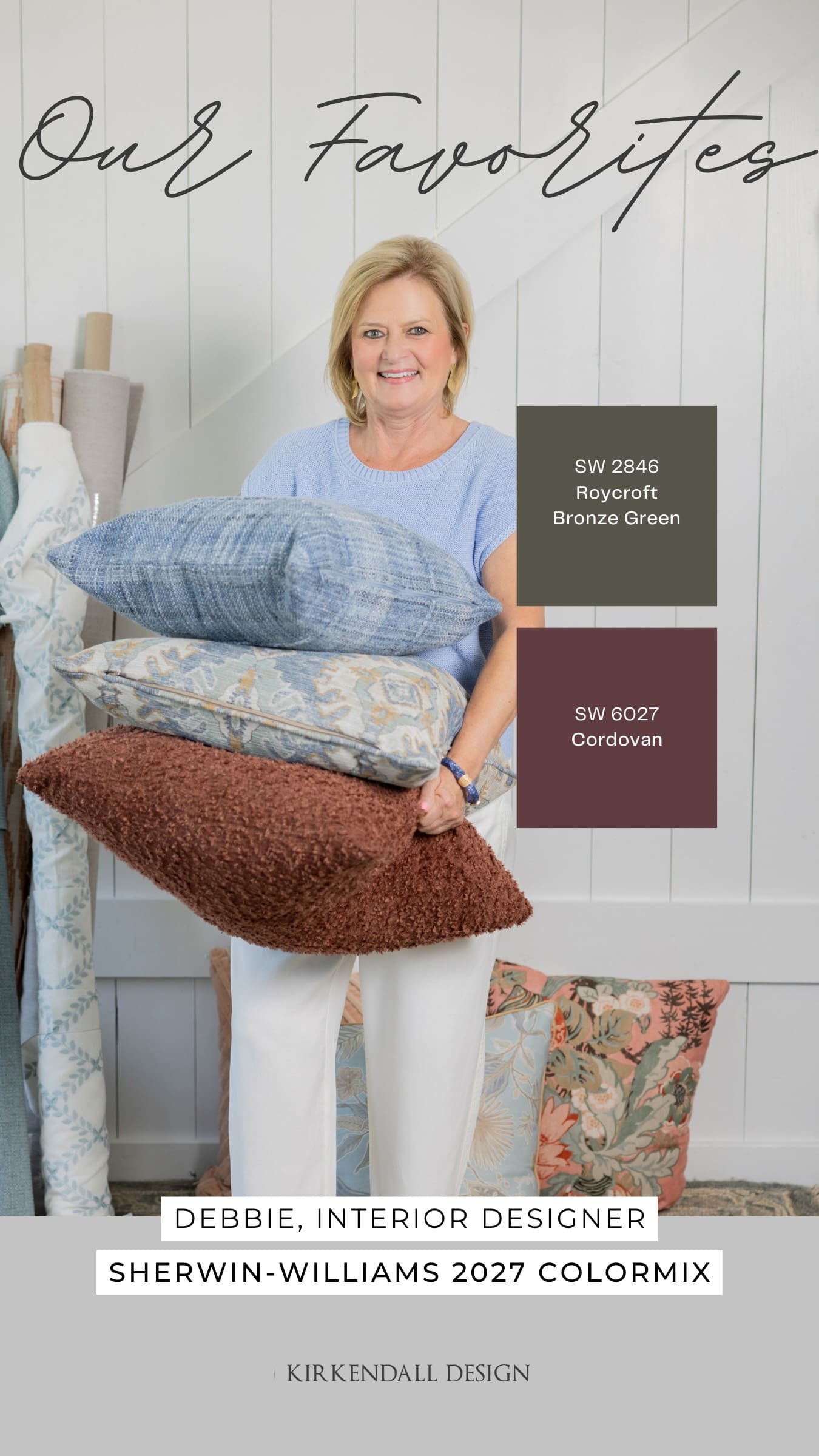 Debbie’s favorite Sherwin-Williams 2027 Colormix Forecast colors, Roycroft Bronze Green and Cordovan