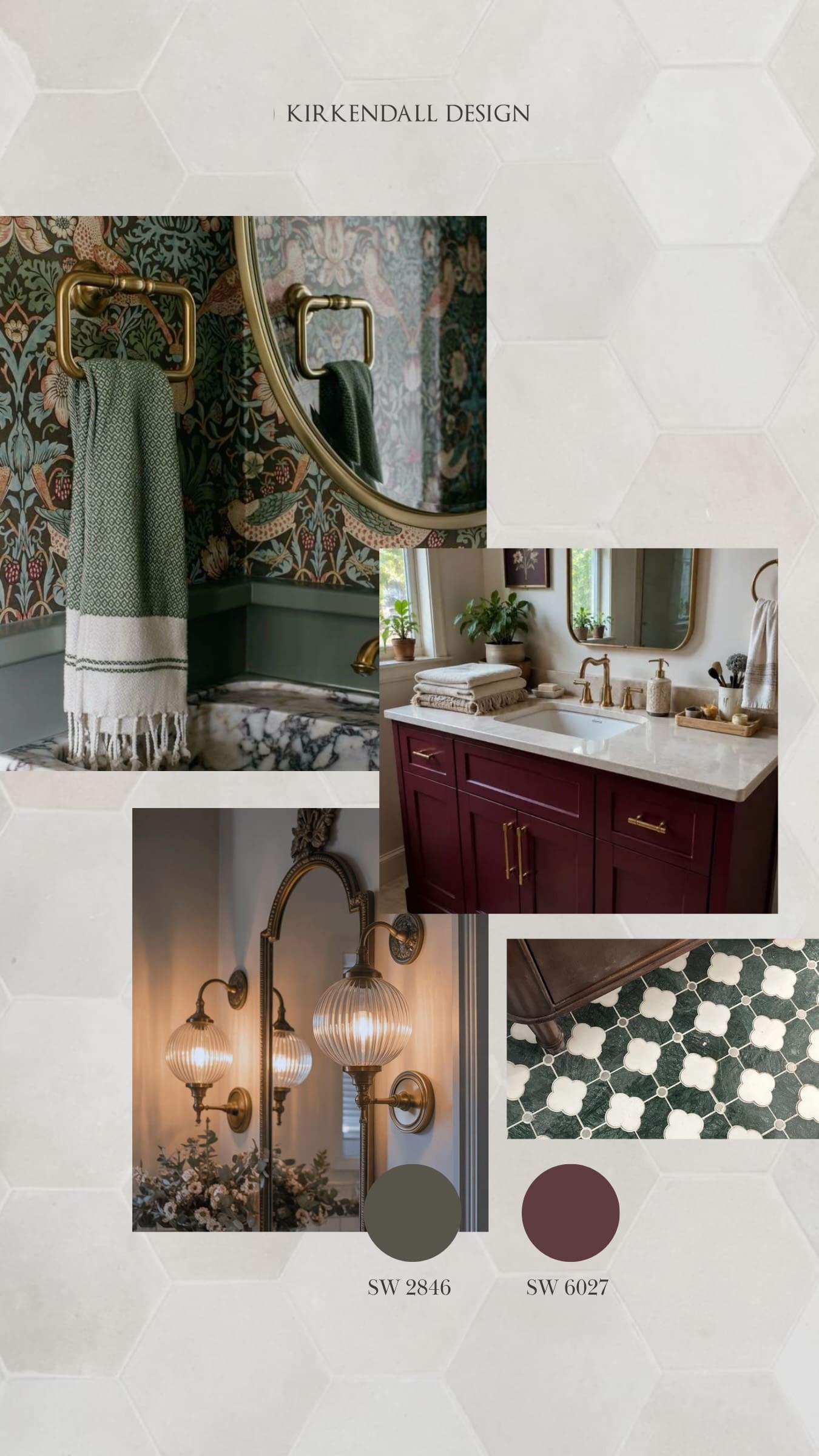 Interior design inspiration featuring Roycroft Bronze Green and Cordovan paint colors selected by Kirkendall Design designer Debbie